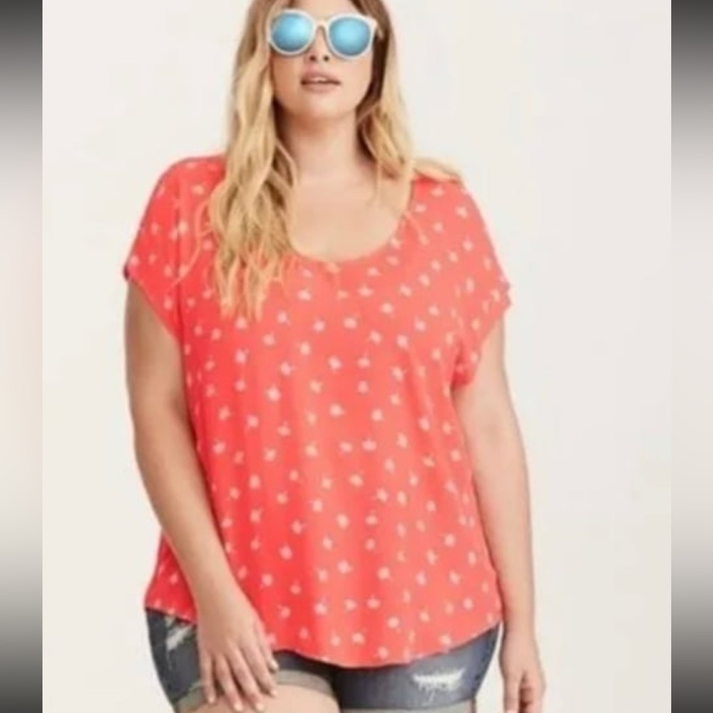 Torrid Women’s Plus  Dandelion Print Strappy Split Back Top Coral Pink